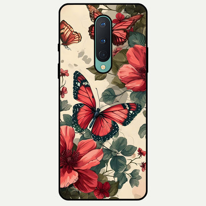  Crimson Butterfly Garden Glass Case For OnePlus 8 back cover – full design glossy printed glass finish