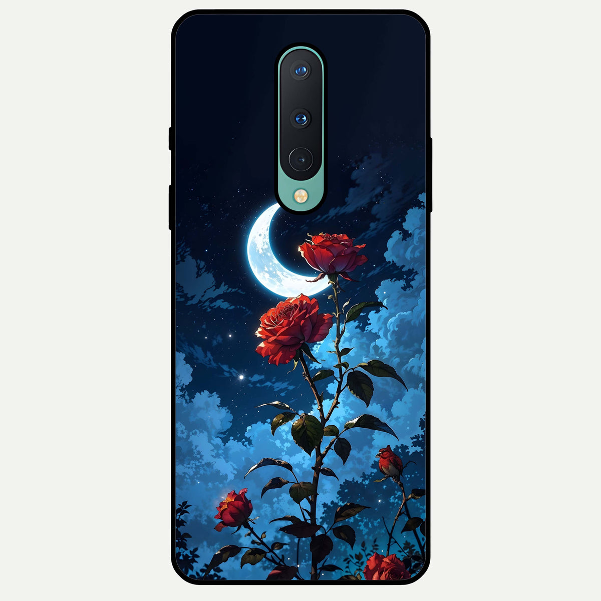  Crimson Rose Moon Glass Case For OnePlus 8 back cover – full design glossy printed glass finish