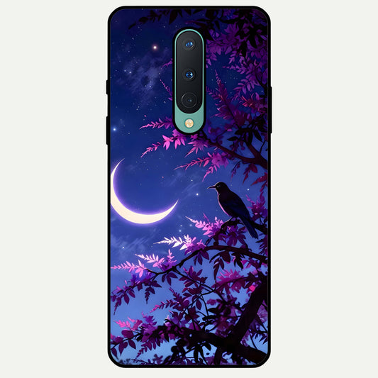  Crow And Moon Scenery Glass Case For OnePlus 8 back cover – full design glossy printed glass finish