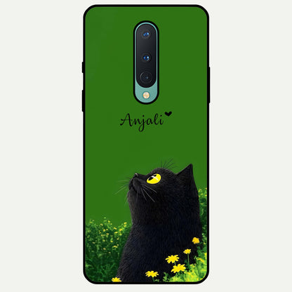  Emerald Cat Custom Name Glass Case For OnePlus 8 back cover – full design glossy printed glass finish