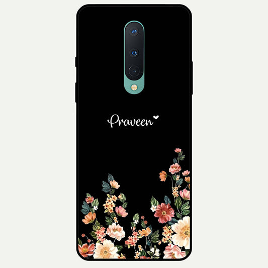  Floral Design Personalized Custom Name Glass Case For OnePlus 8 back cover – full design glossy printed glass finish