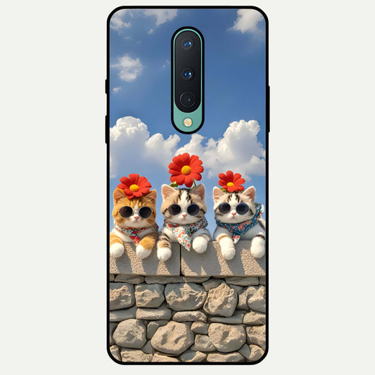  Floral Kitty Squad Glass Case For OnePlus 8 back cover – full design glossy printed glass finish