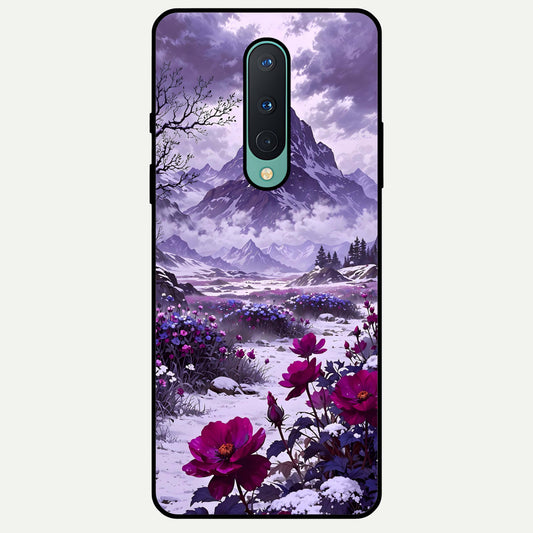  Flower Mountain View Glass Case For OnePlus 8 back cover – full design glossy printed glass finish