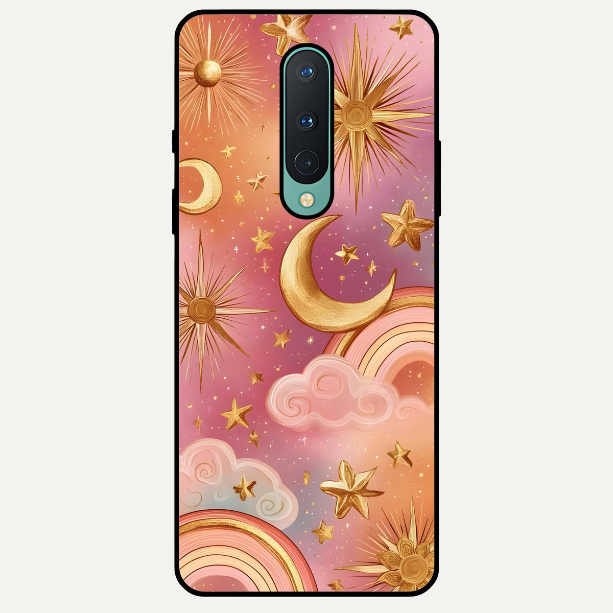  Golden Celestial Dreams Glass Case For OnePlus 8 back cover – full design glossy printed glass finish