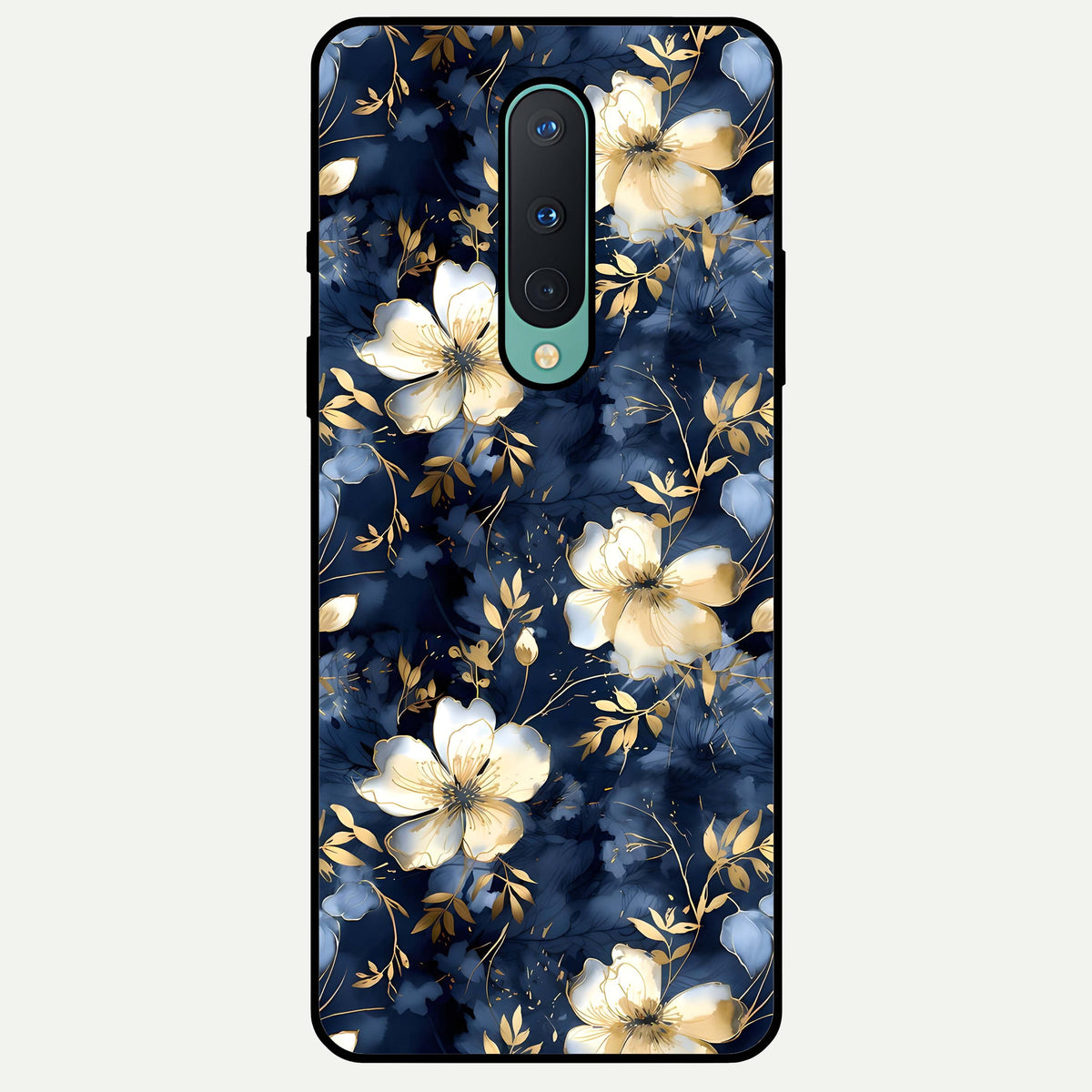  Golden Midnight Bloom Glass Case For OnePlus 8 back cover – full design glossy printed glass finish