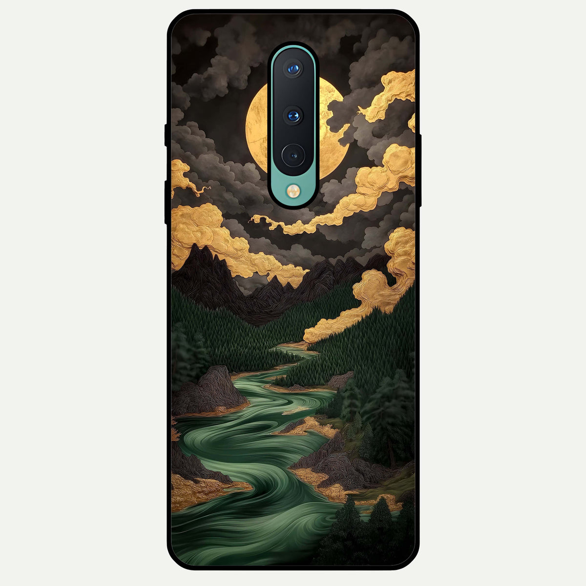  Golden River Moon Glass Case For OnePlus 8 back cover – full design glossy printed glass finish