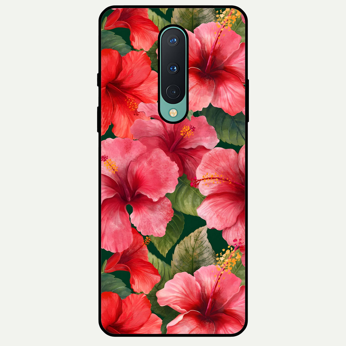  Hibiscus Pattern Glass Case For OnePlus 8 back cover – full design glossy printed glass finish
