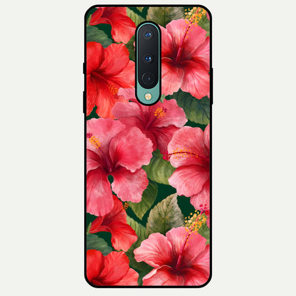  Hibiscus Pattern Glass Case For OnePlus 8 back cover – full design glossy printed glass finish