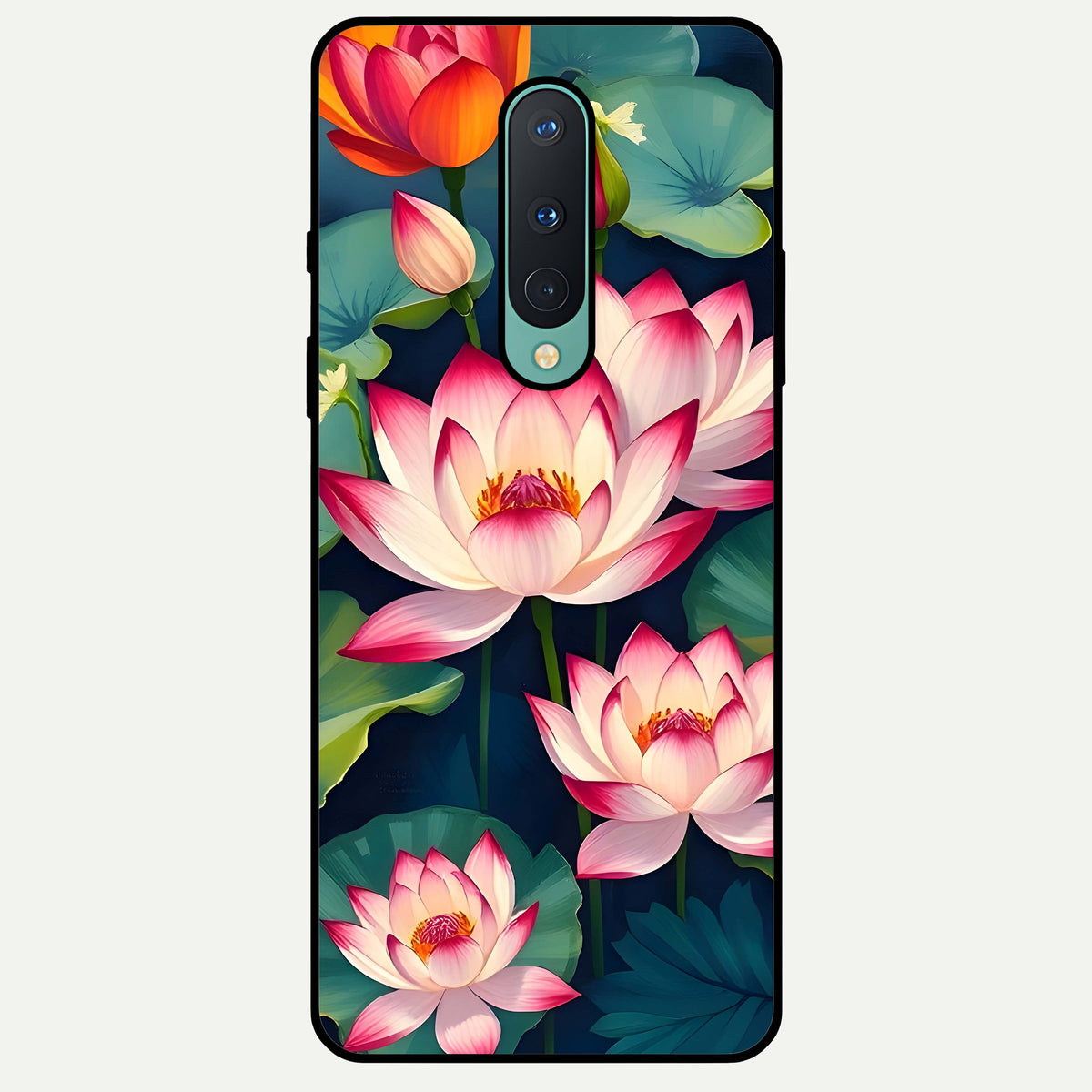  Lotus Dream Serenity Glass Case For OnePlus 8 back cover – full design glossy printed glass finish