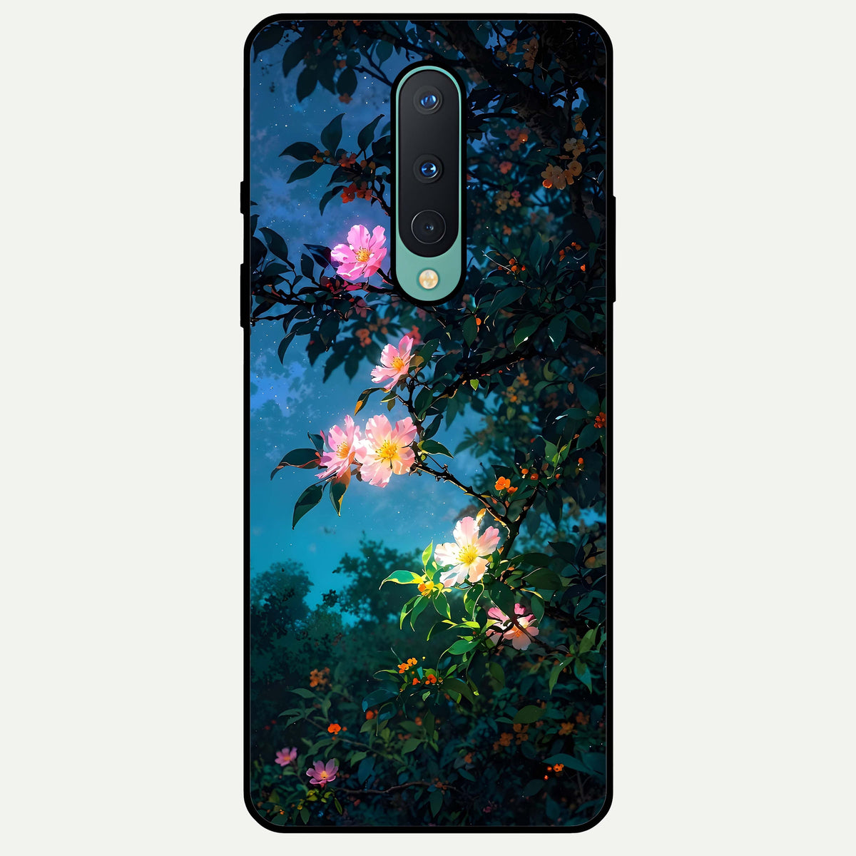  Midnight Bloom Glow Glass Case For OnePlus 8 back cover – full design glossy printed glass finish