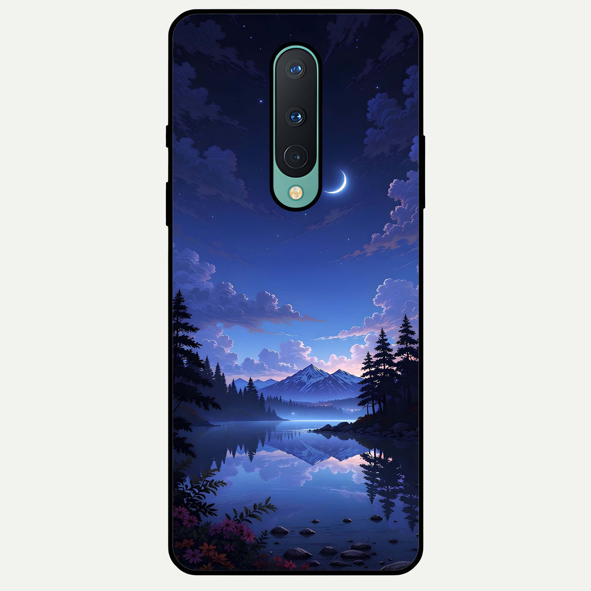  Midnight Lake Peace Glass Case For OnePlus 8 back cover – full design glossy printed glass finish