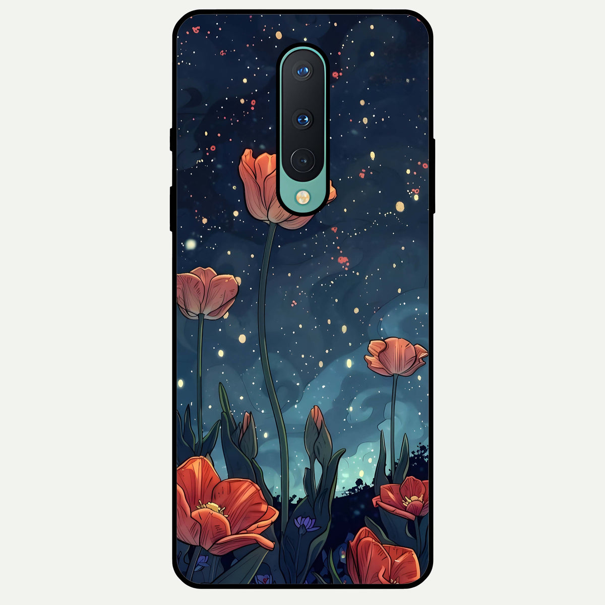  Midnight Tulip Glow Glass Case For OnePlus 8 back cover – full design glossy printed glass finish