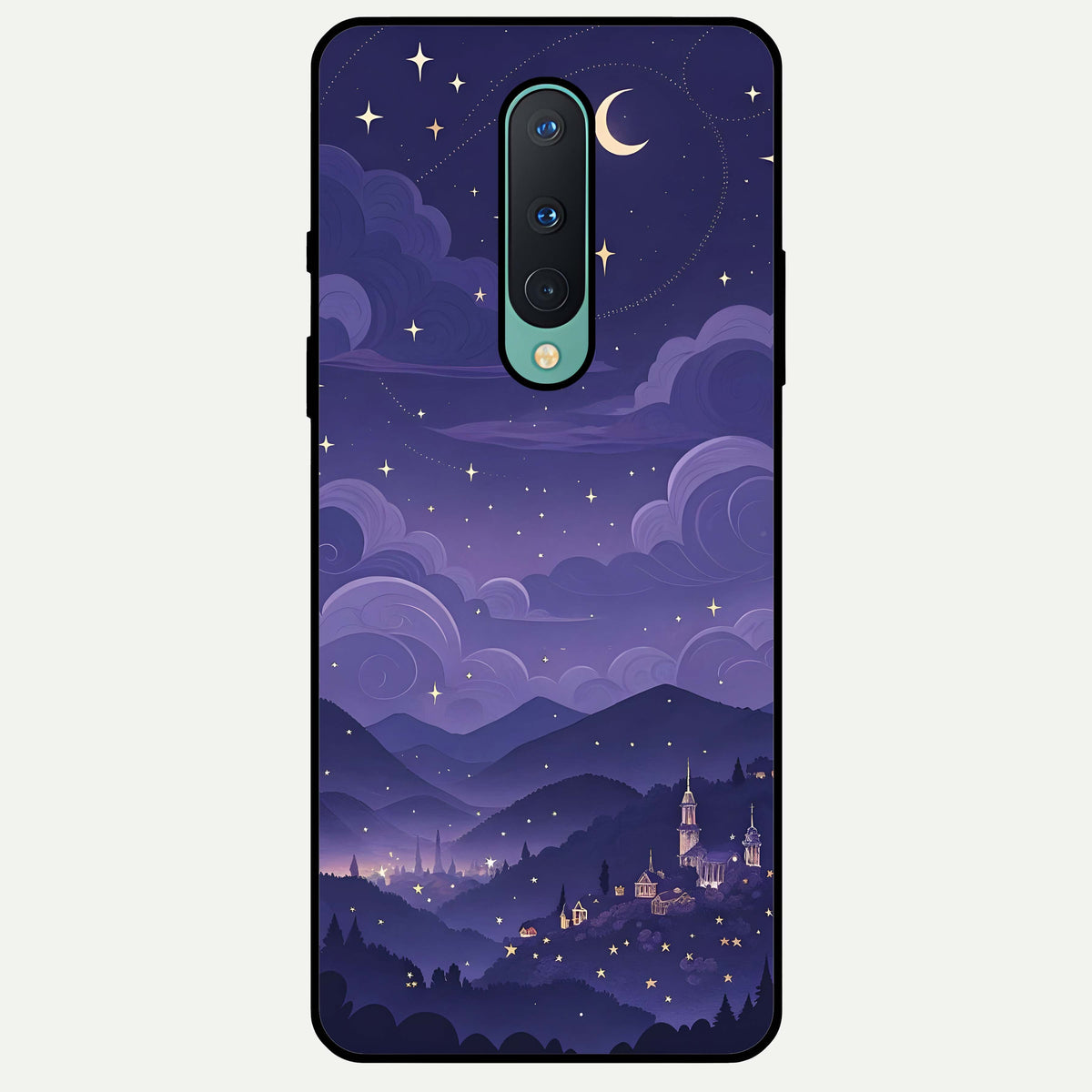  Minimal Night View Glass Case For OnePlus 8 back cover – full design glossy printed glass finish