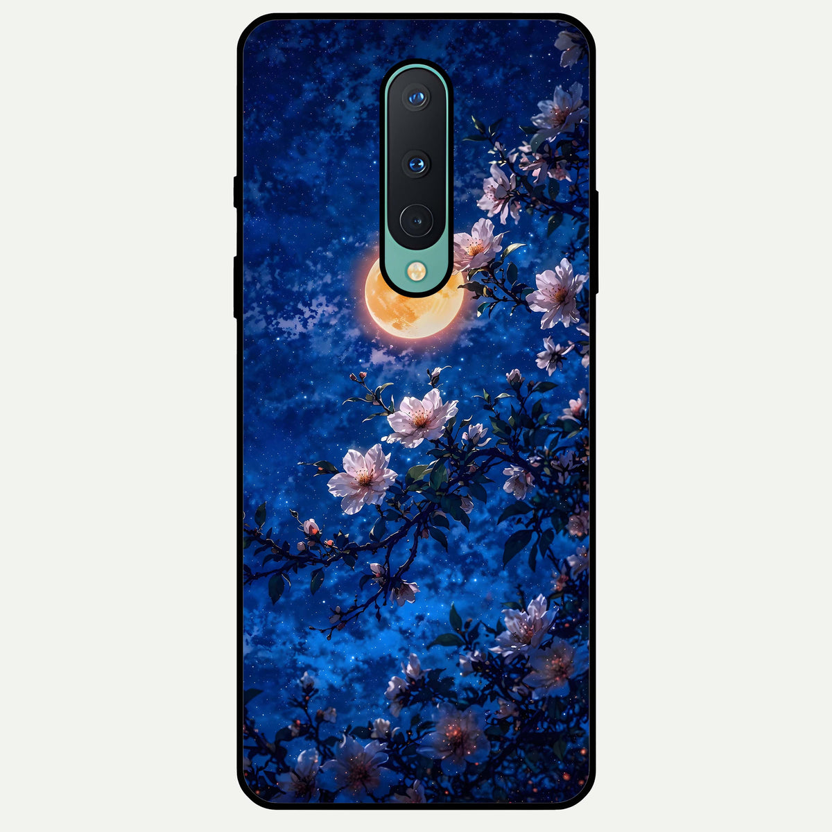 Moonlit Blossoms Night Glass Case For OnePlus 8 back cover – full design glossy printed glass finish