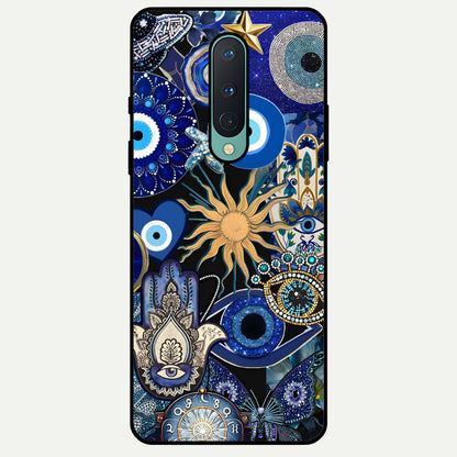  Mystic Blue Evil Eye Glass Case For OnePlus 8 back cover – full design glossy printed glass finish