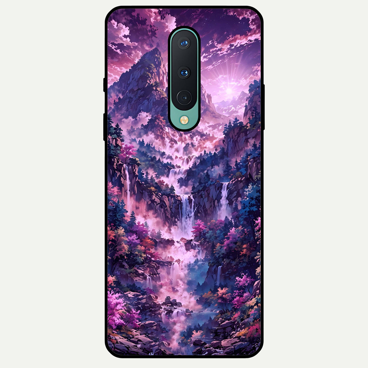  Mystic Cascade Peaks Glass Case For OnePlus 8 back cover – full design glossy printed glass finish