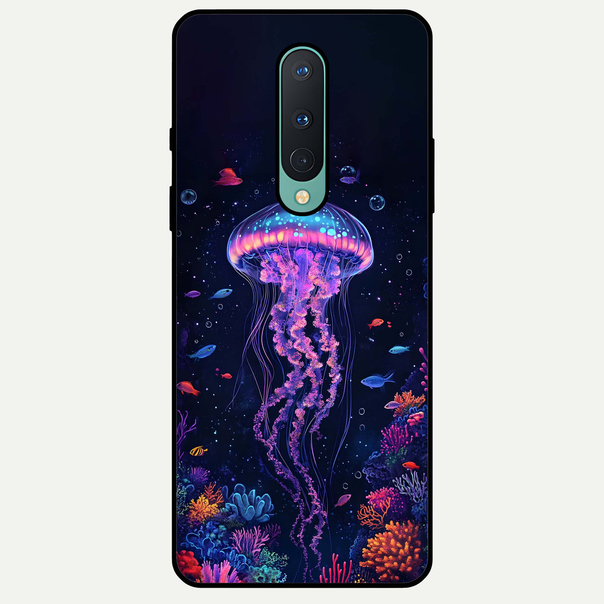  Neon Jellyfish Glass Case For OnePlus 8 back cover – full design glossy printed glass finish