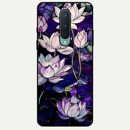  Purple Lotus Pattern Glass Case For OnePlus 8 back cover – full design glossy printed glass finish