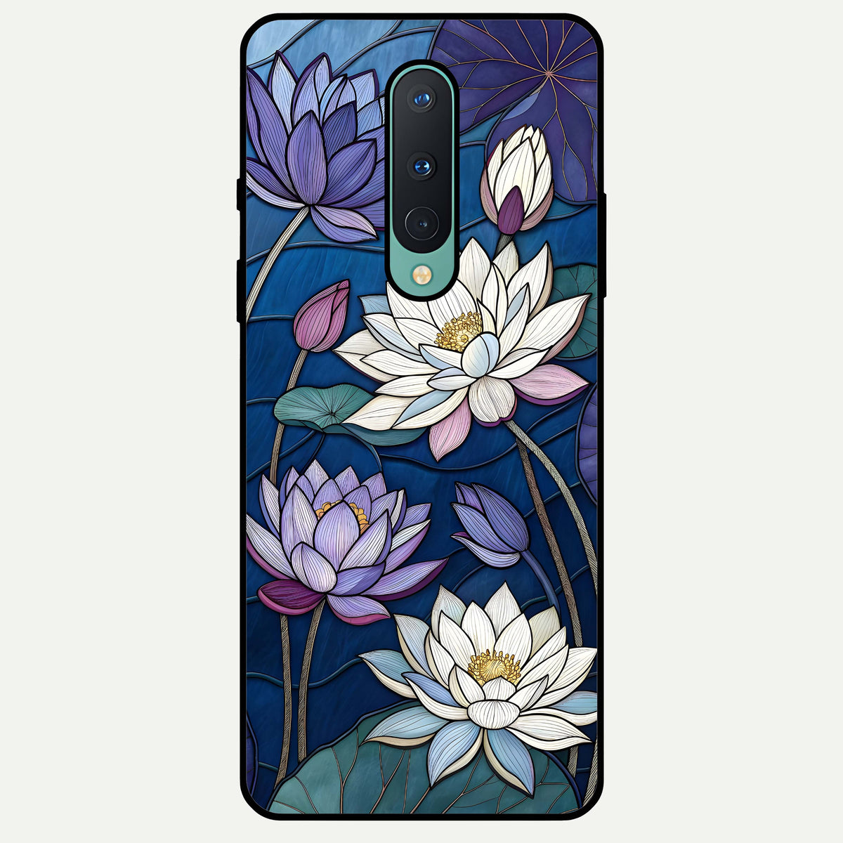  Purple Lotus Stained Glass Case For OnePlus 8 back cover – full design glossy printed glass finish