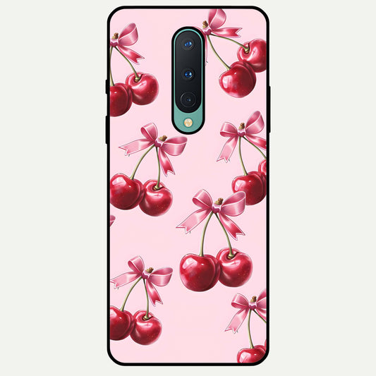  Red Cherries Pattern Glass Case For OnePlus 8 back cover – full design glossy printed glass finish