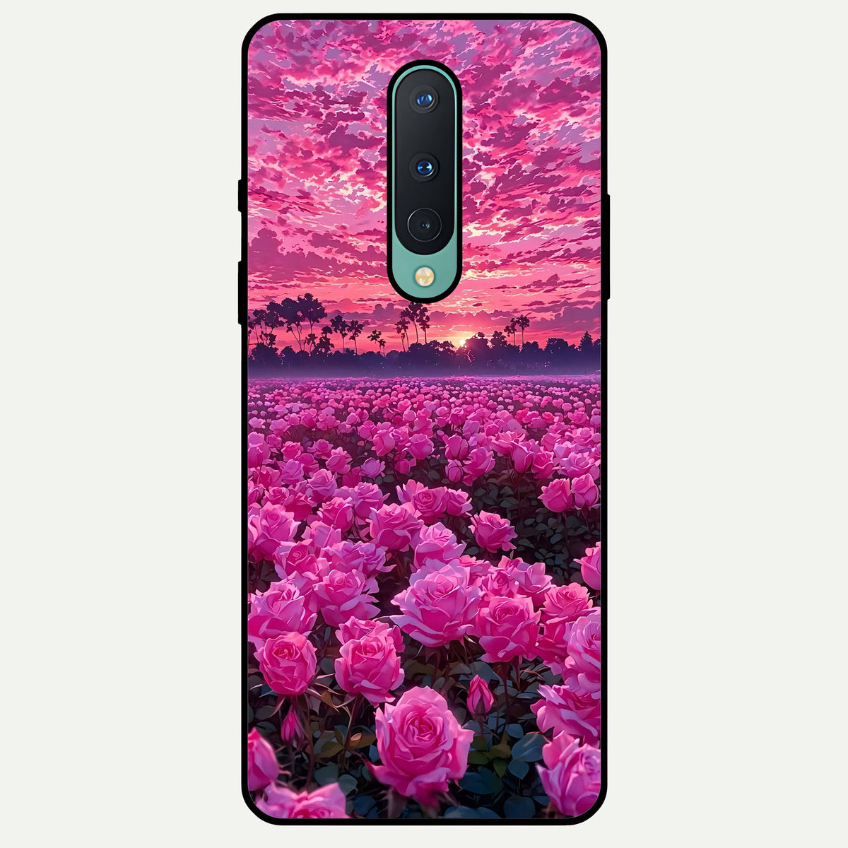  Rose Sunset Valley Glass Case For OnePlus 8 back cover – full design glossy printed glass finish