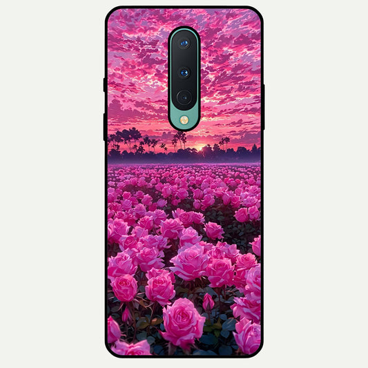  Rose Sunset Valley Glass Case For OnePlus 8 back cover – full design glossy printed glass finish