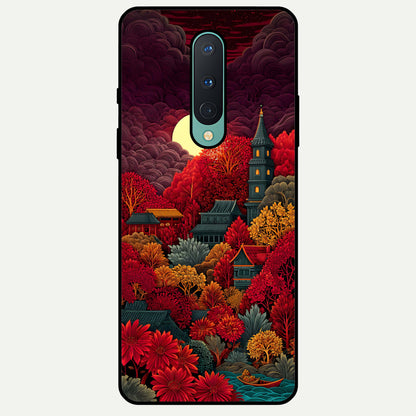  Scarlet Autumn Temple Glass Case For OnePlus 8 back cover – full design glossy printed glass finish