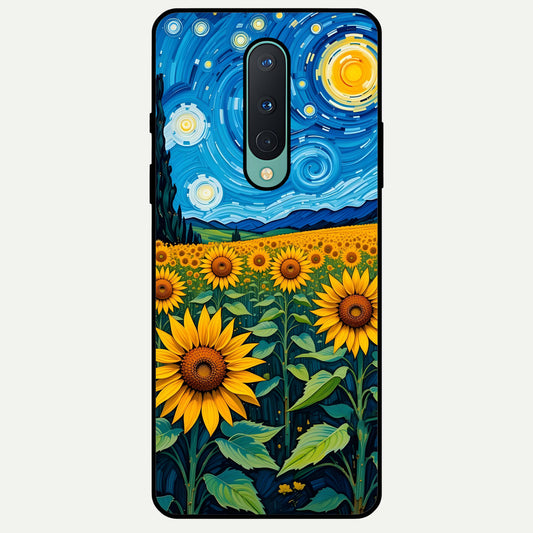  Starry Sunflower Dreams Glass Case For OnePlus 8 back cover – full design glossy printed glass finish