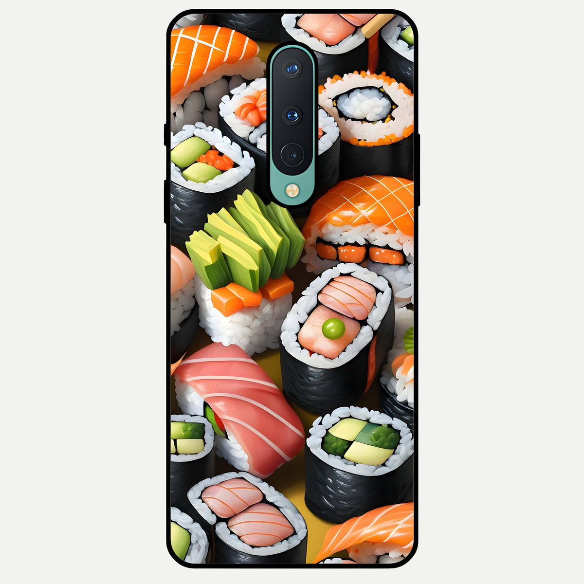  Sushi Food Pattern Glass Case For OnePlus 8 back cover – full design glossy printed glass finish