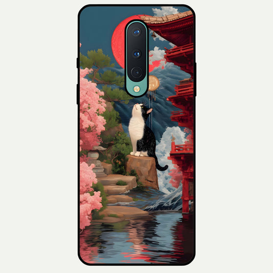  Temple Cat Scenery Glass Case For OnePlus 8 back cover – full design glossy printed glass finish