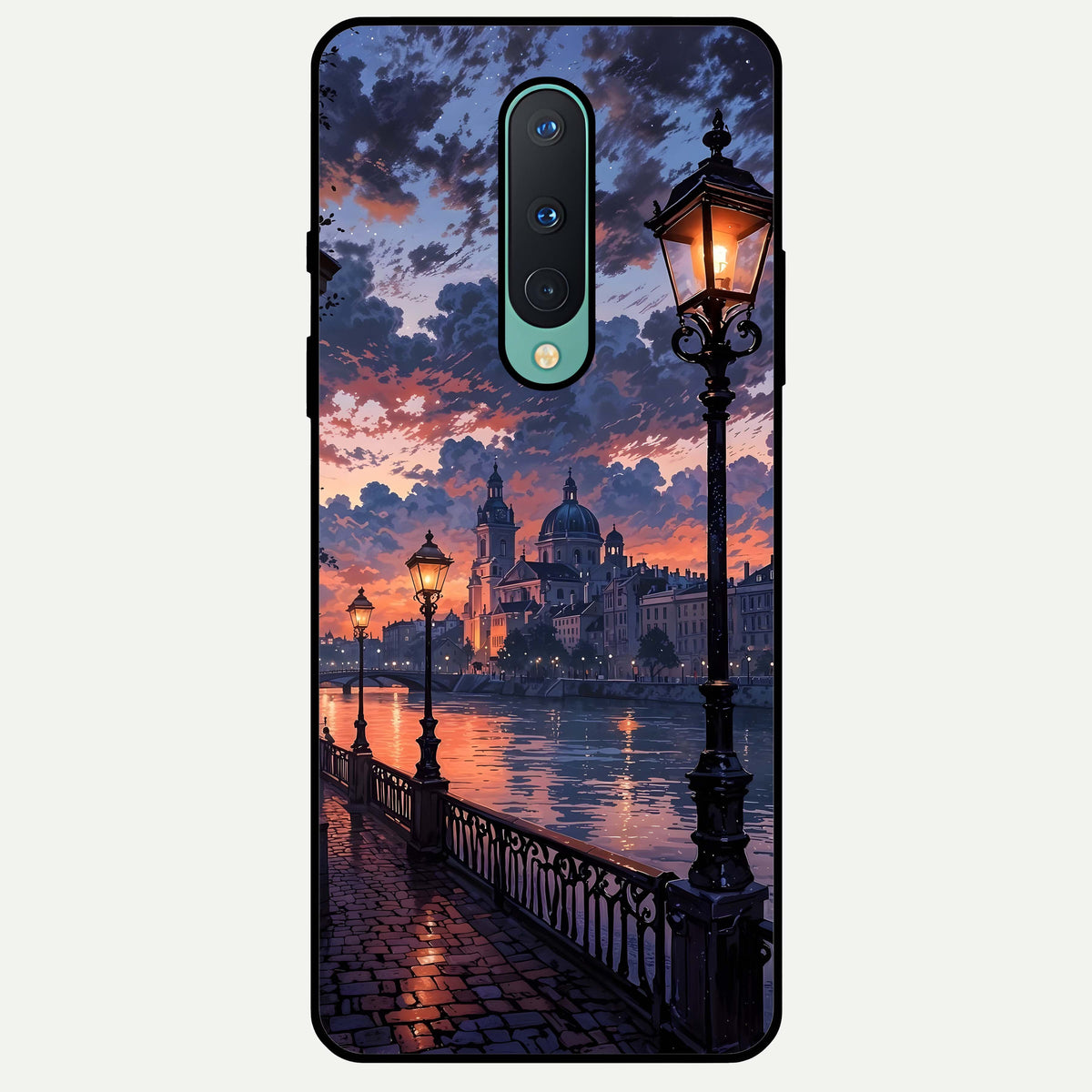 Twilight River Lights Glass Case For OnePlus 8 back cover – full design glossy printed glass finish