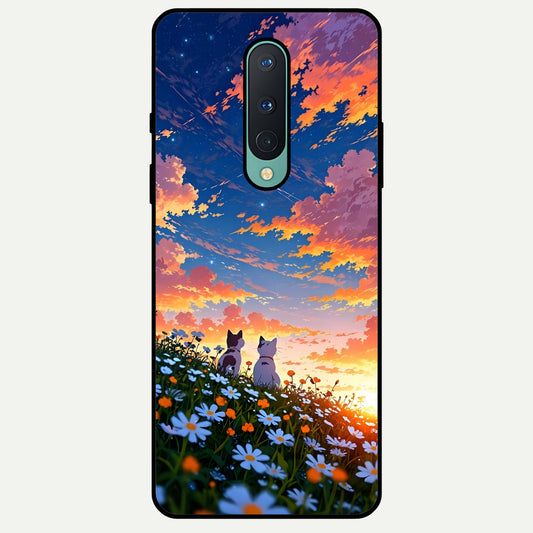  Two Cats Friends Glass Case For OnePlus 8 back cover – full design glossy printed glass finish