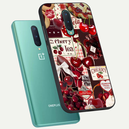  Aesthetic Cherry Tea phone case For OnePlus 8 showing premium glass back cover with detailed artwork