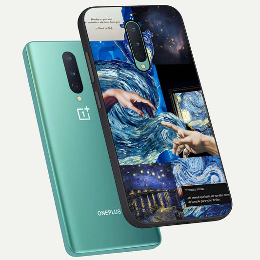  Aesthetic Vando Hands phone case For OnePlus 8 showing premium glass back cover with detailed artwork