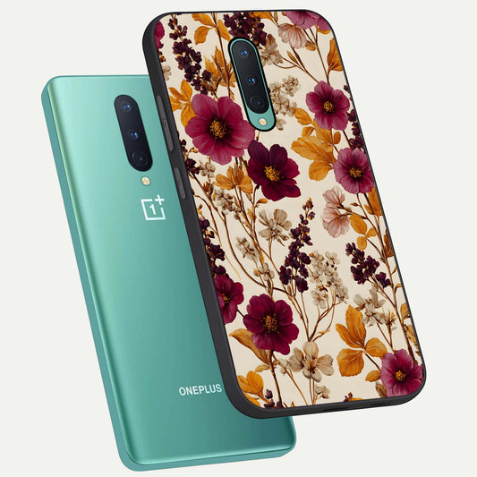  Autumn Wine Bloom phone case For OnePlus 8 showing premium glass back cover with detailed artwork