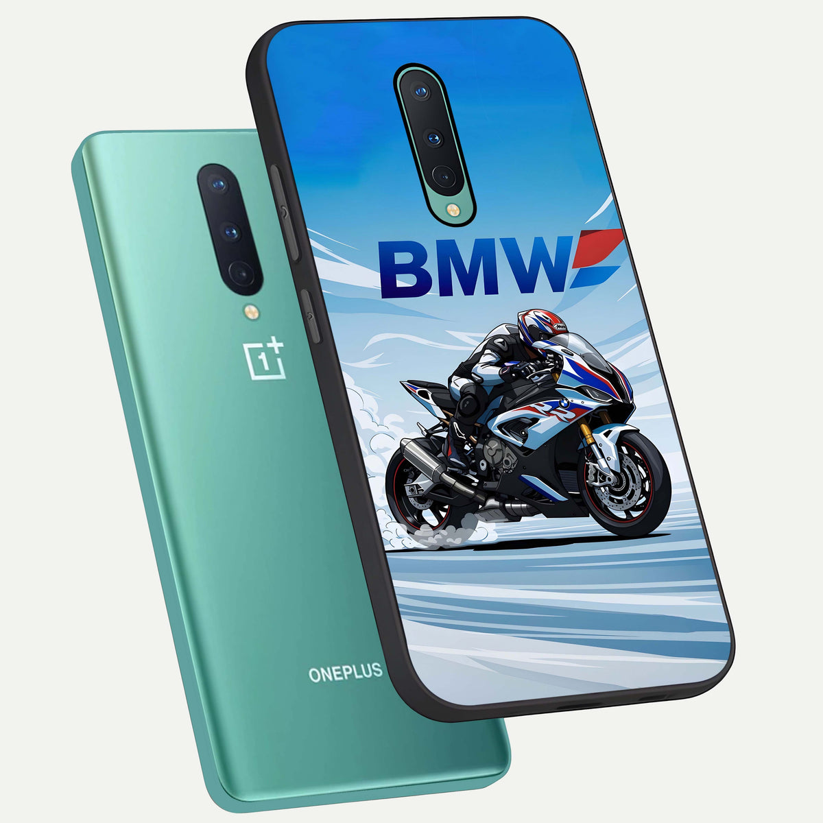  BMW Power Drift phone case For OnePlus 8 showing premium glass back cover with detailed artwork