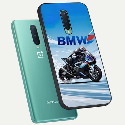  BMW Power Drift phone case For OnePlus 8 showing premium glass back cover with detailed artwork