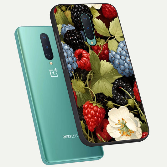  Berry Bloom Charm phone case For OnePlus 8 showing premium glass back cover with detailed artwork