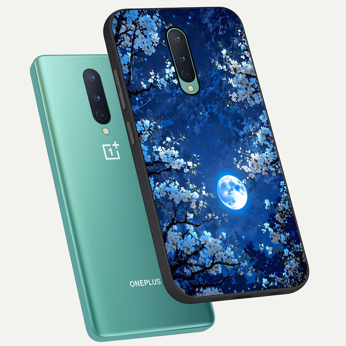  Blossom Moonlight Sky phone case For OnePlus 8 showing premium glass back cover with detailed artwork