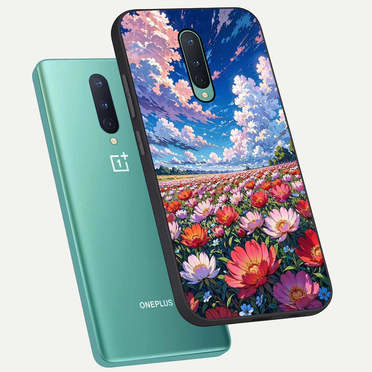  Blossom Sky Field phone case For OnePlus 8 showing premium glass back cover with detailed artwork