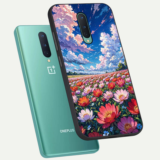  Blossom Sky Field phone case For OnePlus 8 showing premium glass back cover with detailed artwork
