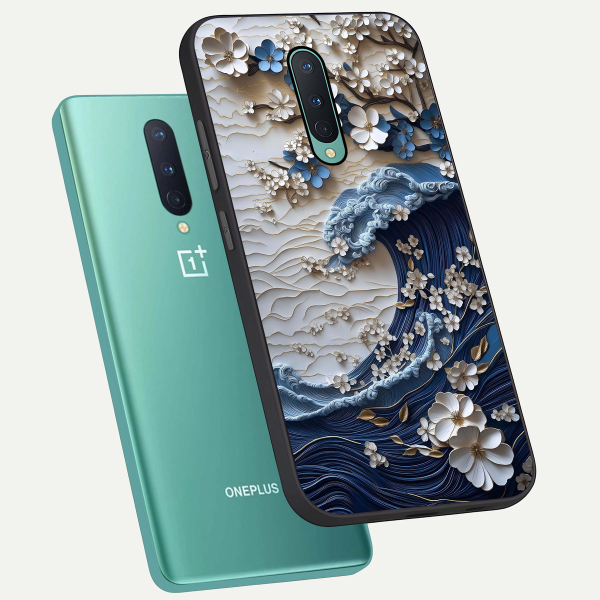  Blossom Wave Art phone case For OnePlus 8 showing premium glass back cover with detailed artwork