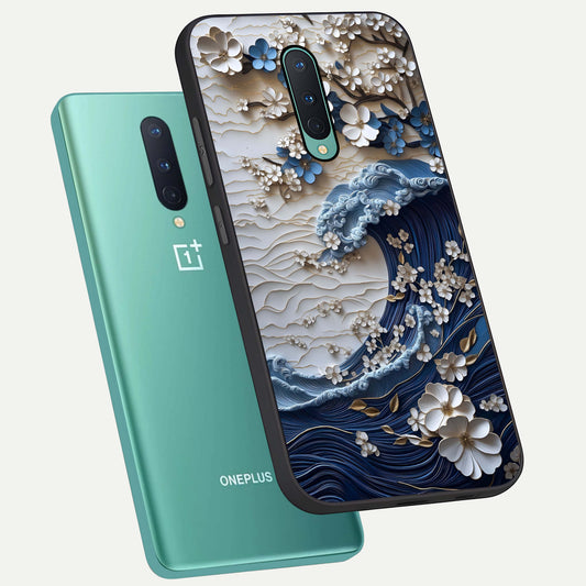  Blossom Wave Art phone case For OnePlus 8 showing premium glass back cover with detailed artwork