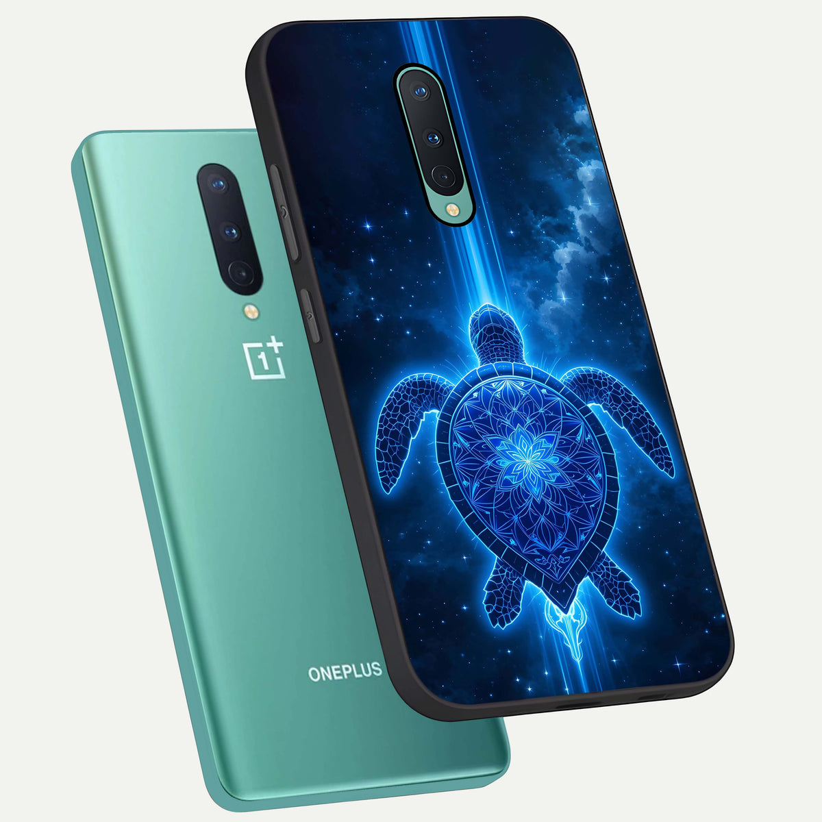  Blue Galaxy Turtle phone case For OnePlus 8 showing premium glass back cover with detailed artwork