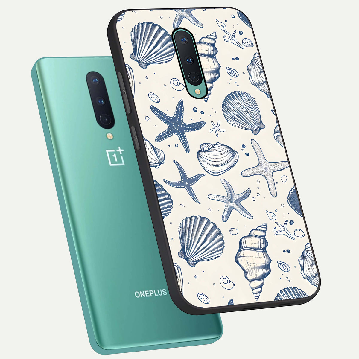  Blue Ocean Outline phone case For OnePlus 8 showing premium glass back cover with detailed artwork