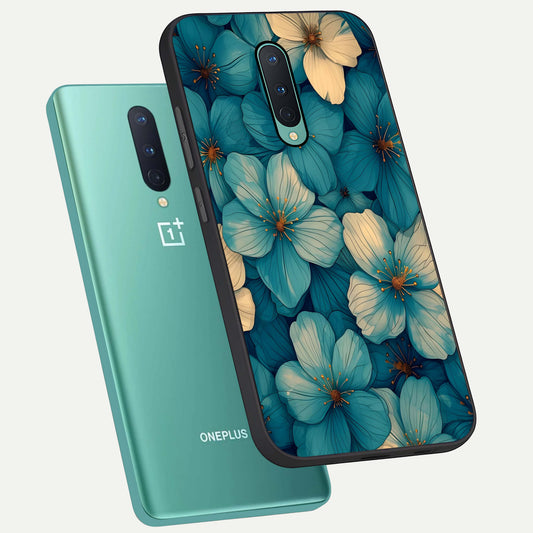  Blue Shade Floral phone case For OnePlus 8 showing premium glass back cover with detailed artwork