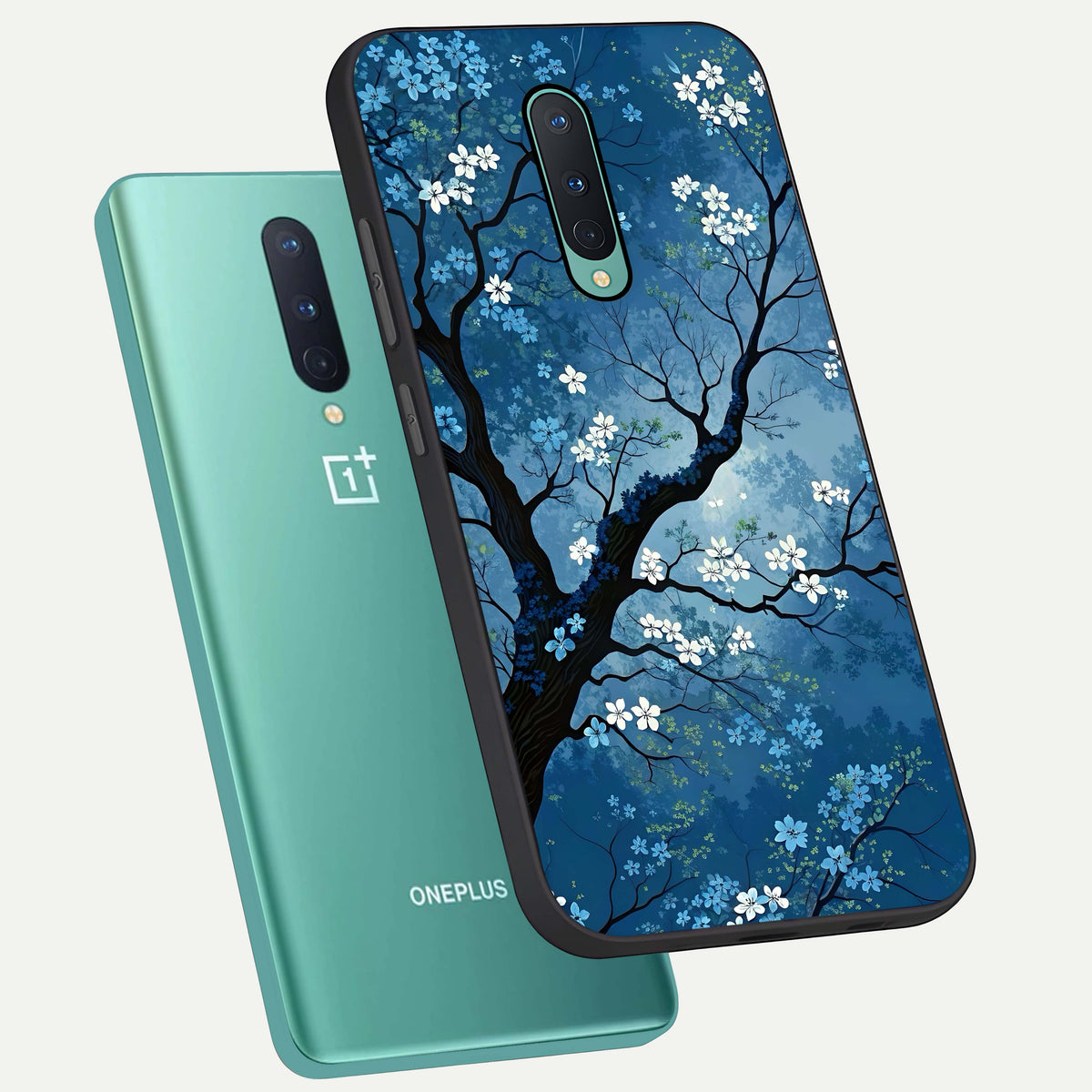  Blue Tree Serenity phone case For OnePlus 8 showing premium glass back cover with detailed artwork