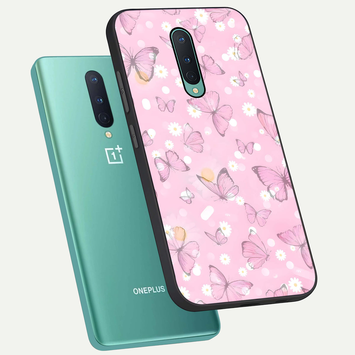  Blush Butterfly Garden phone case For OnePlus 8 showing premium glass back cover with detailed artwork