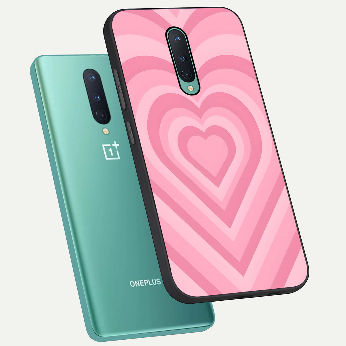  Blush Heart Waves phone case For OnePlus 8 showing premium glass back cover with detailed artwork