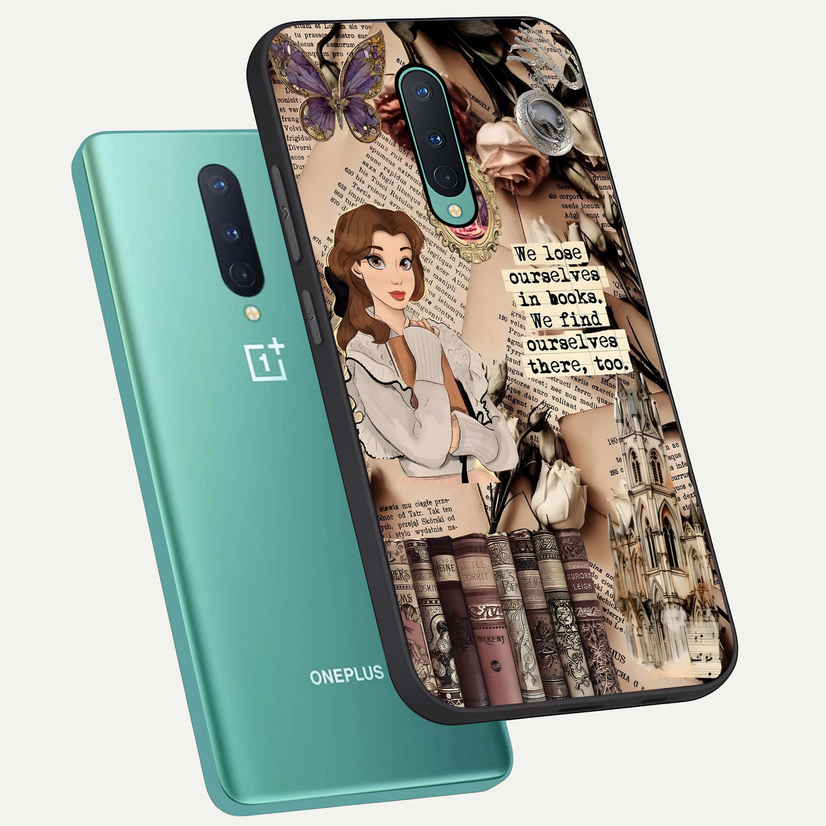  Bookish Dream World phone case For OnePlus 8 showing premium glass back cover with detailed artwork